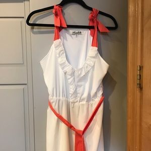 francescas tie strap ruffle neck white dress